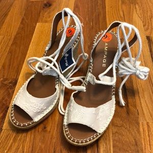 NEW WITH TAGS!! White and tan lace up wedges!